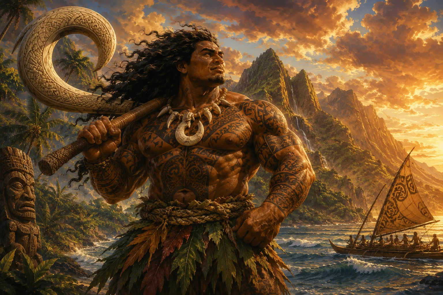 AI-generated artistic interpretation of Maui, the legendary Polynesian demigod.