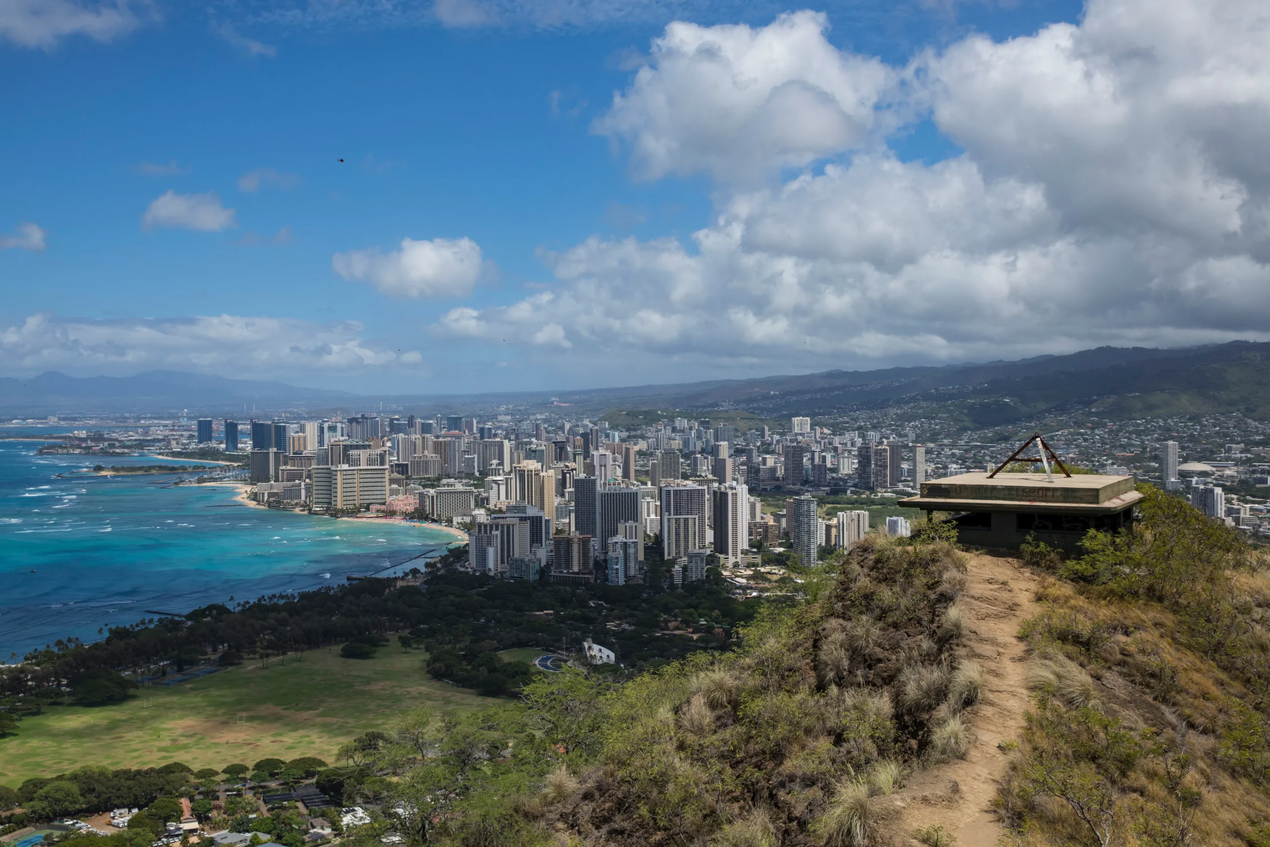 Breathtaking view of Honolulu skyline with ocean from Diamond Head Crater. by Stephen Leonardi, via Pexels